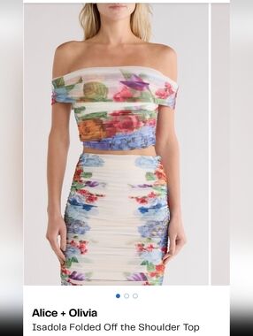 Alice + Olivia Isadola Folded Off Shoulder Floral Off-Shoulder Crop Top XLarge